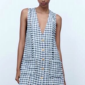 Zara Stylish V-Neck Checkered Dress